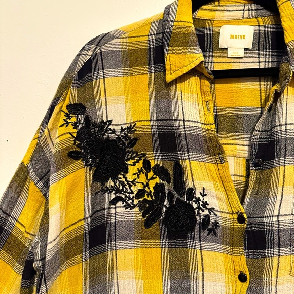 Anthropologie Oversized Yellow Plaid Buttondown - Picture 3 of 8